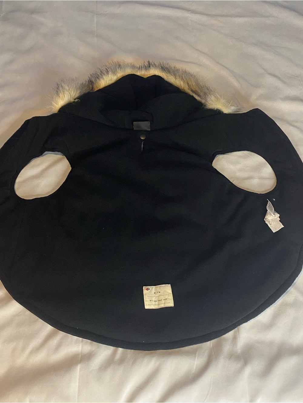 Pajar Black Hooded Cape with Fur-Trim Hood